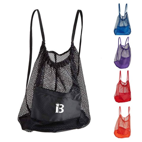 Nylon Mesh Drawstring Gym & SportsBackpack W/ Zipper Pocket