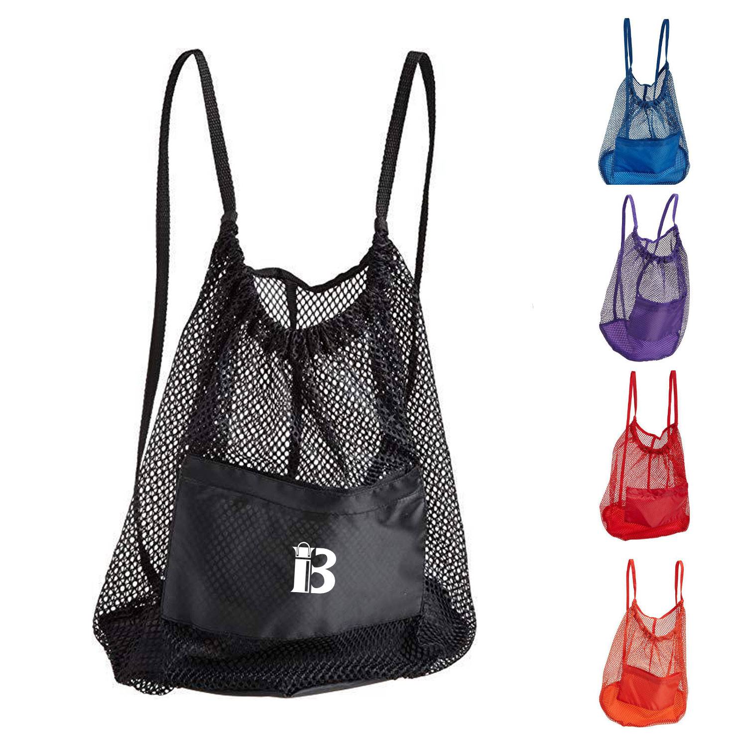 Nylon Mesh Drawstring Gym & SportsBackpack W/ Zipper Pocket