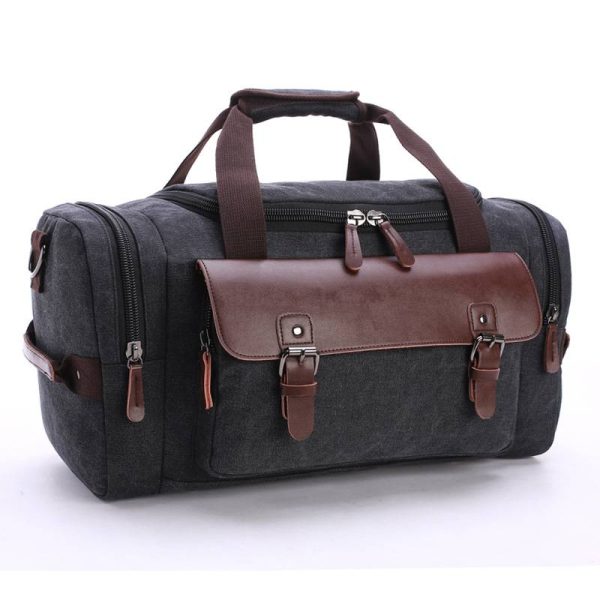 Expandable Canvas Genuine Leather Duffle Bag