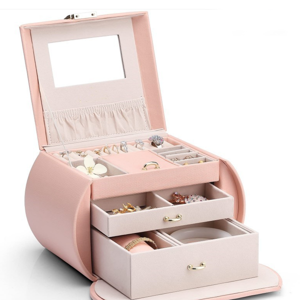 Portable Leather Jewelry Storage Box with Lock and Handle