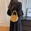 Straw Solid Round Tote Cross-body Bag
