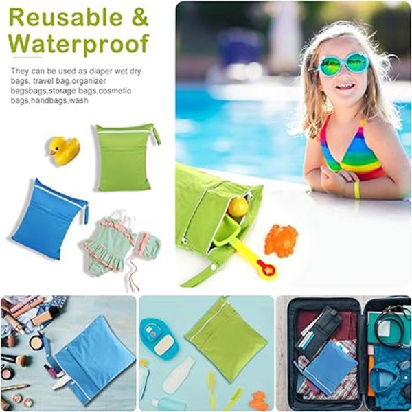 Baby Cloth Diaper Wet/Dry Bags with Two Zippered Pockets