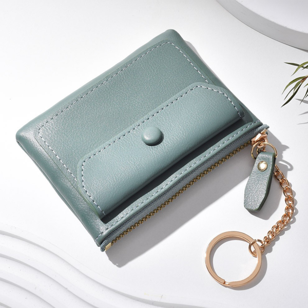 Mini PU Zipper Coin Purse With Keychain