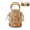 Women Woven Pearl Flower Bucket Tote Bag