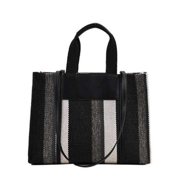 Canvas Tote Bag Trendy Clash Color Stripe