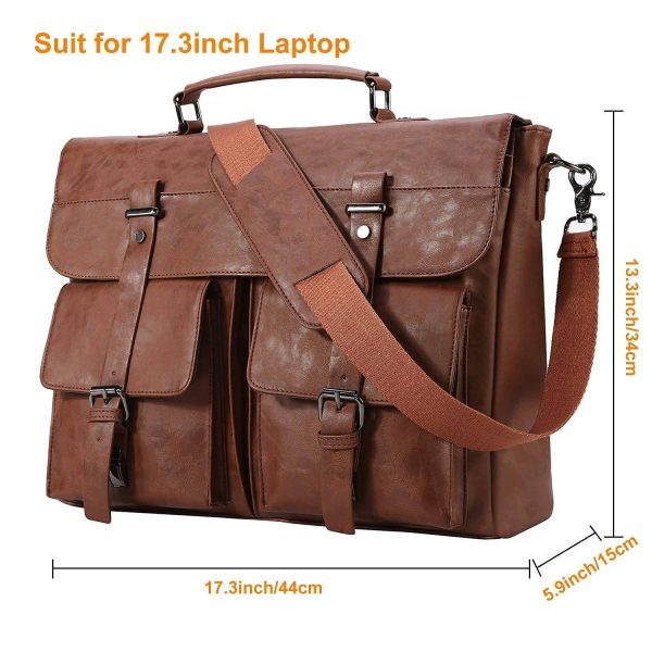 17.3 Inch Vintage PU Leather Laptop Bag Briefcase Satchel