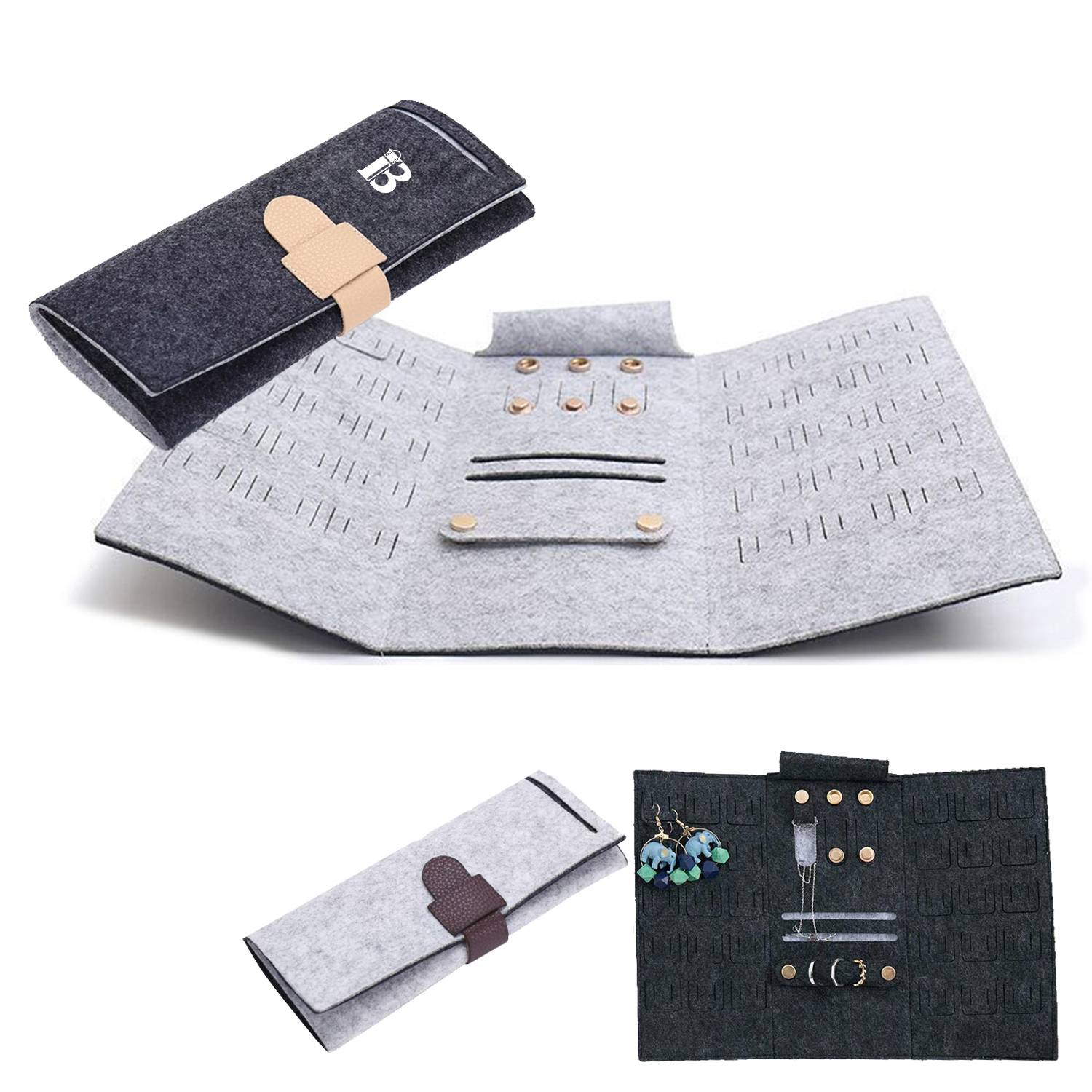 Portable Roll-up Felt Jewelry Roll Storage Bag