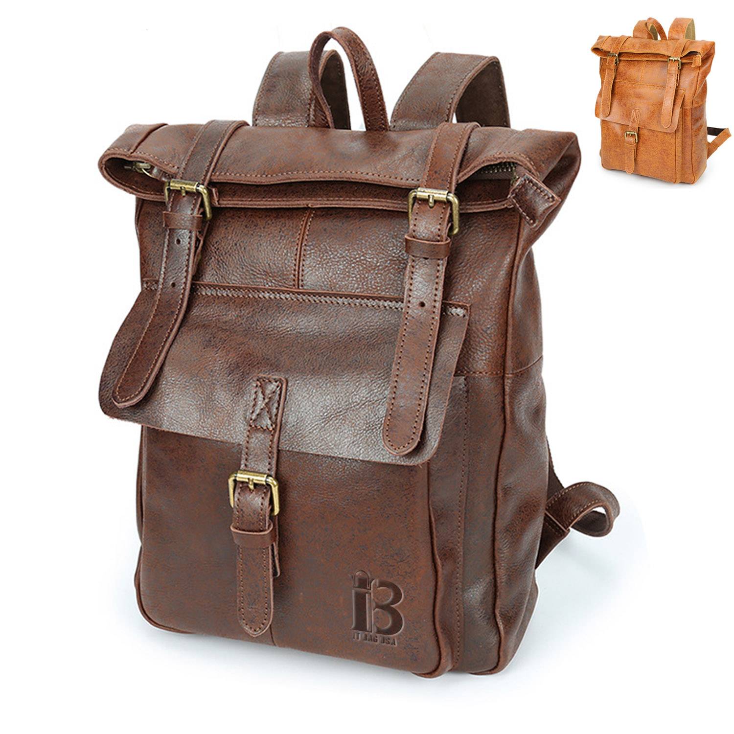 Large Waterproof Leather Backpack for Men and Women