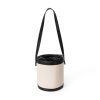 Contrasting canvas-paneled bucket shoulder bag