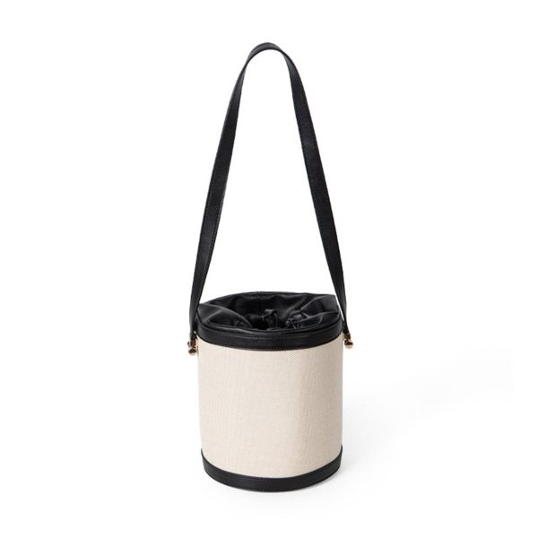 Contrasting canvas-paneled bucket shoulder bag