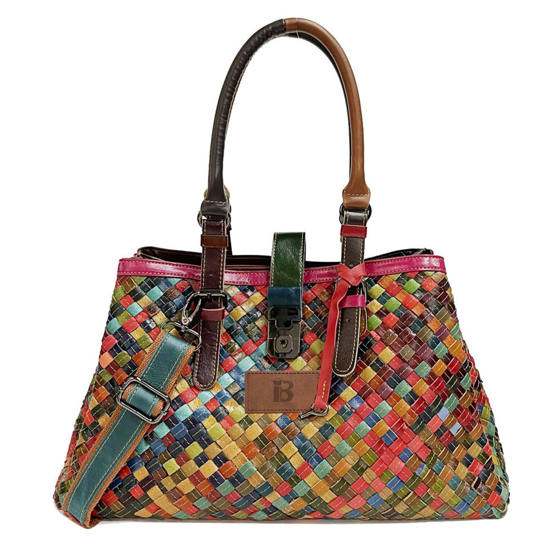 Genuine Leather Vintage woven tote cross-body bag