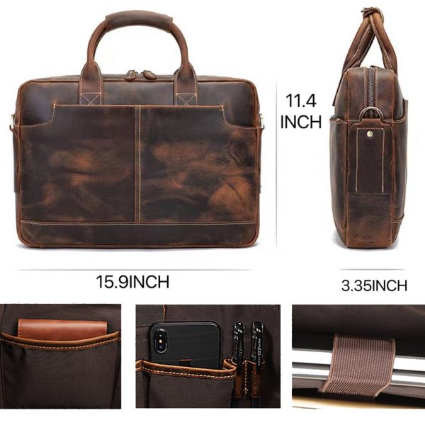 Genuine Leather Briefcase Messenger 15.6 Inch Laptop Bag