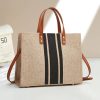 Woven Label Straw Tote Bag With Leather Belt