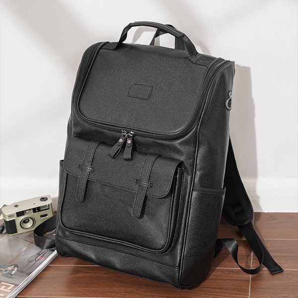 Large-Capacity PU Leather Student Backpack w/ USB Port