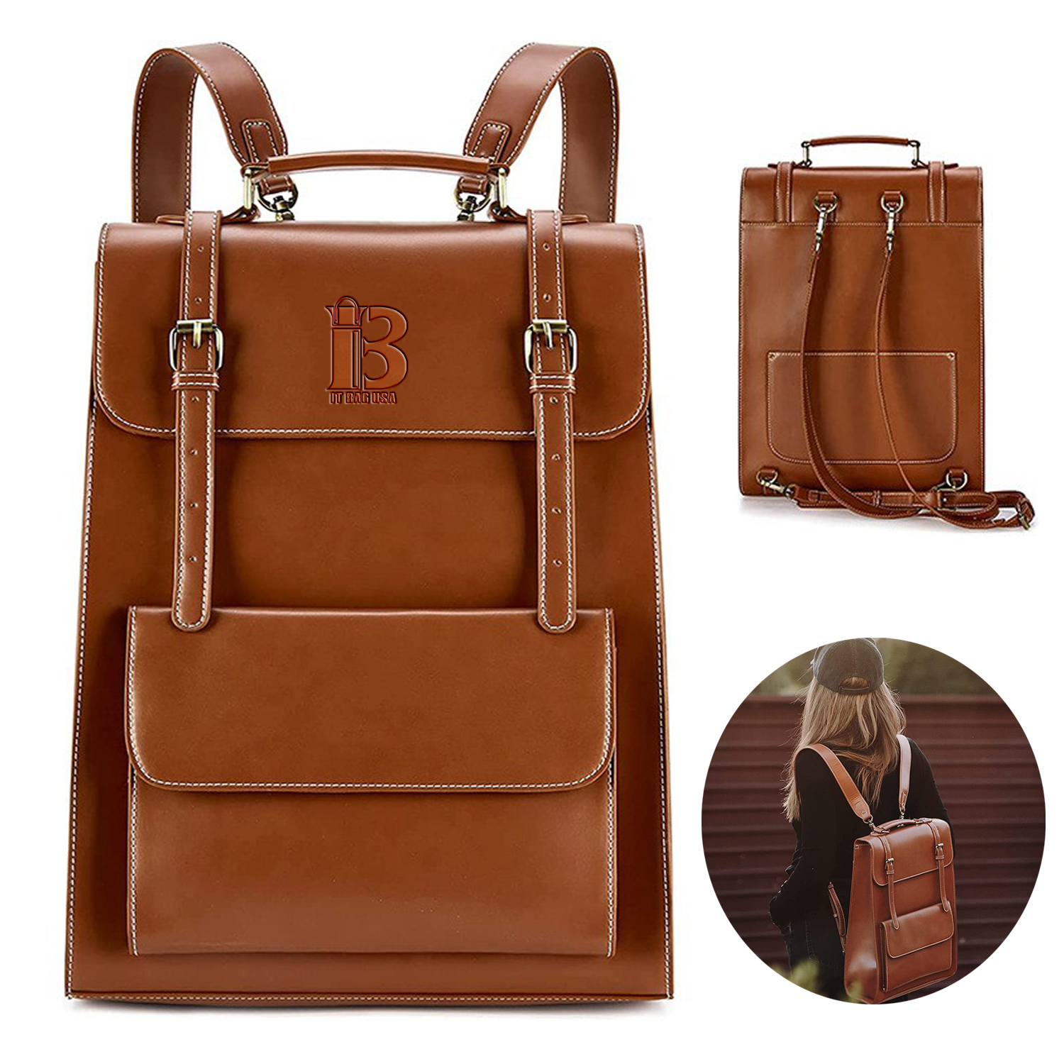 Laptop Backpack for Women PU Leather Bag