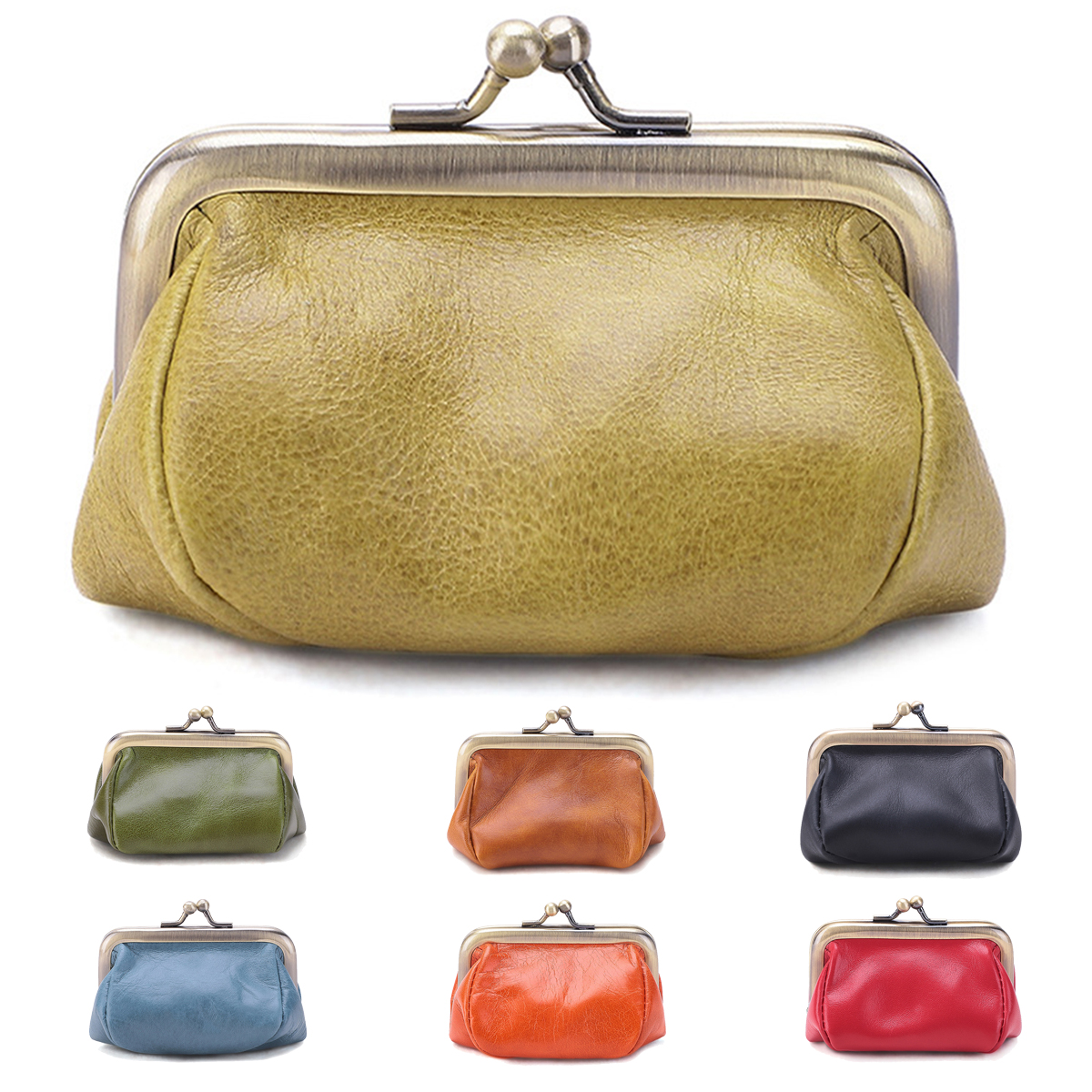 Leather Kiss Lock Coin Purse Wallet