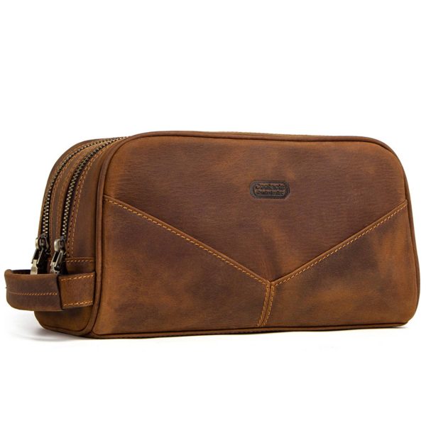 Genuine Leather Wear-resistant Crazy Horse Skin Makeup Bag