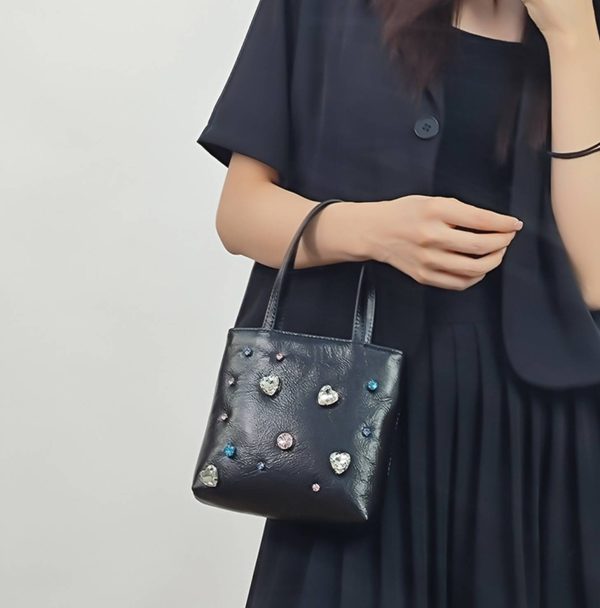 Geniune Leather Crossbody Bag Studded With Shinestones