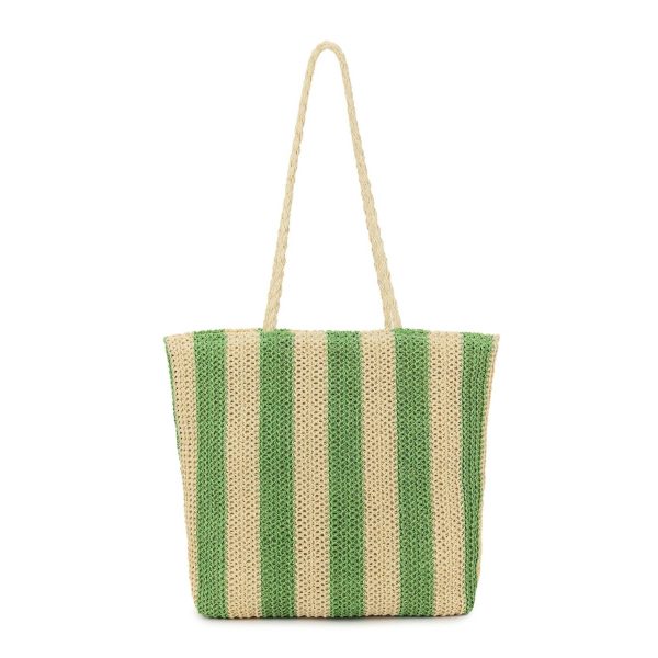 Women Beach Straw Striped Tote Bag