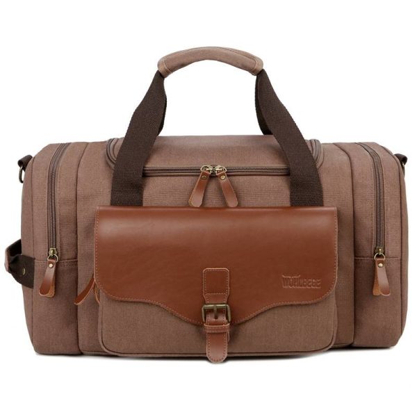 Canvas Large Capacity Leather Travel Duffel Bag
