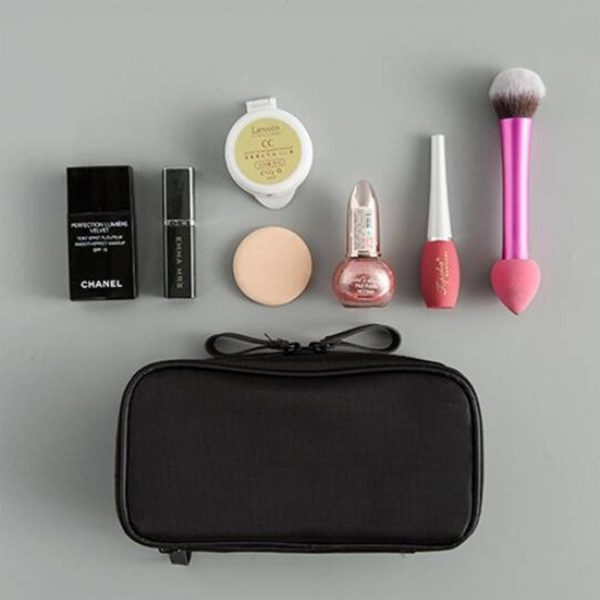 Nylon travel portable cosmetic bag with double zipper