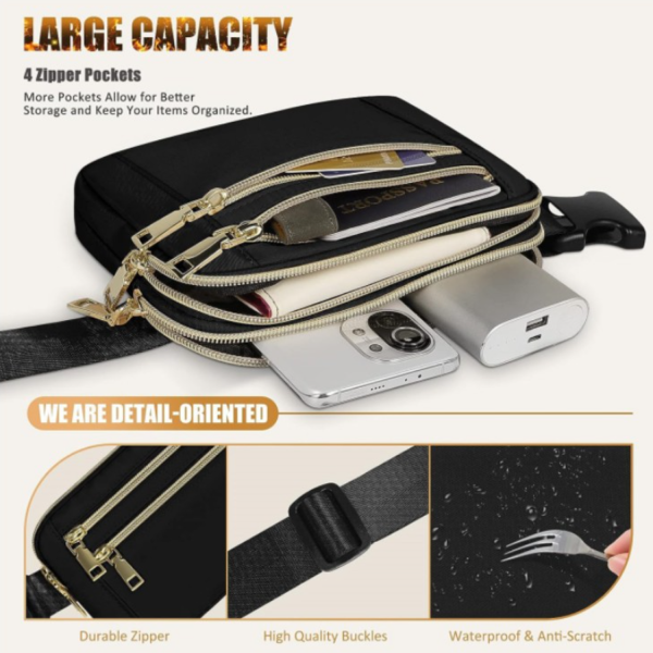 High-Capacity Polyester 4 Pockets Crossbody Fanny Pack
