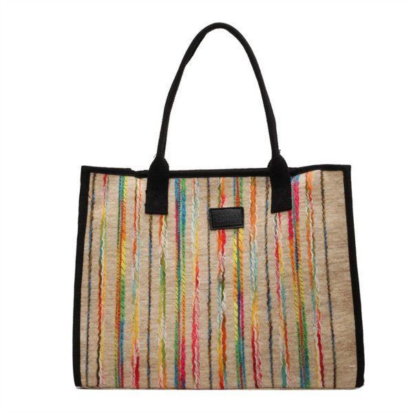 Canvas Tote Bag Rainbow Stripe Large Capacity
