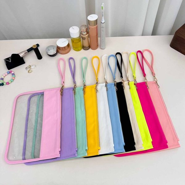 Travel Clear PVC Flat Zipper Pouch Nylon Makeup Bags