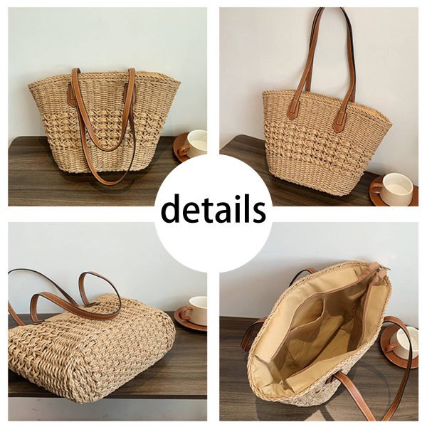 Straw Summer Large Shoulder Tote Beach Bag
