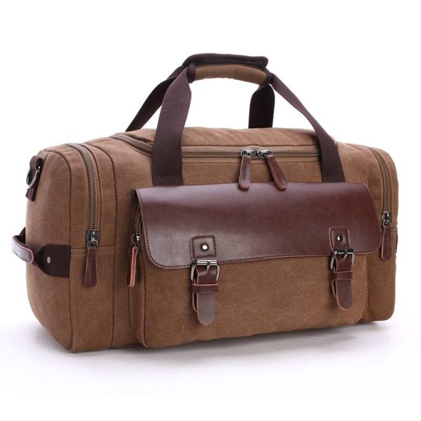 Expandable Canvas Genuine Leather Duffle Bag