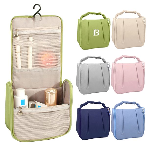 Polyester Handheld Pleated Zipper Makeup Bag
