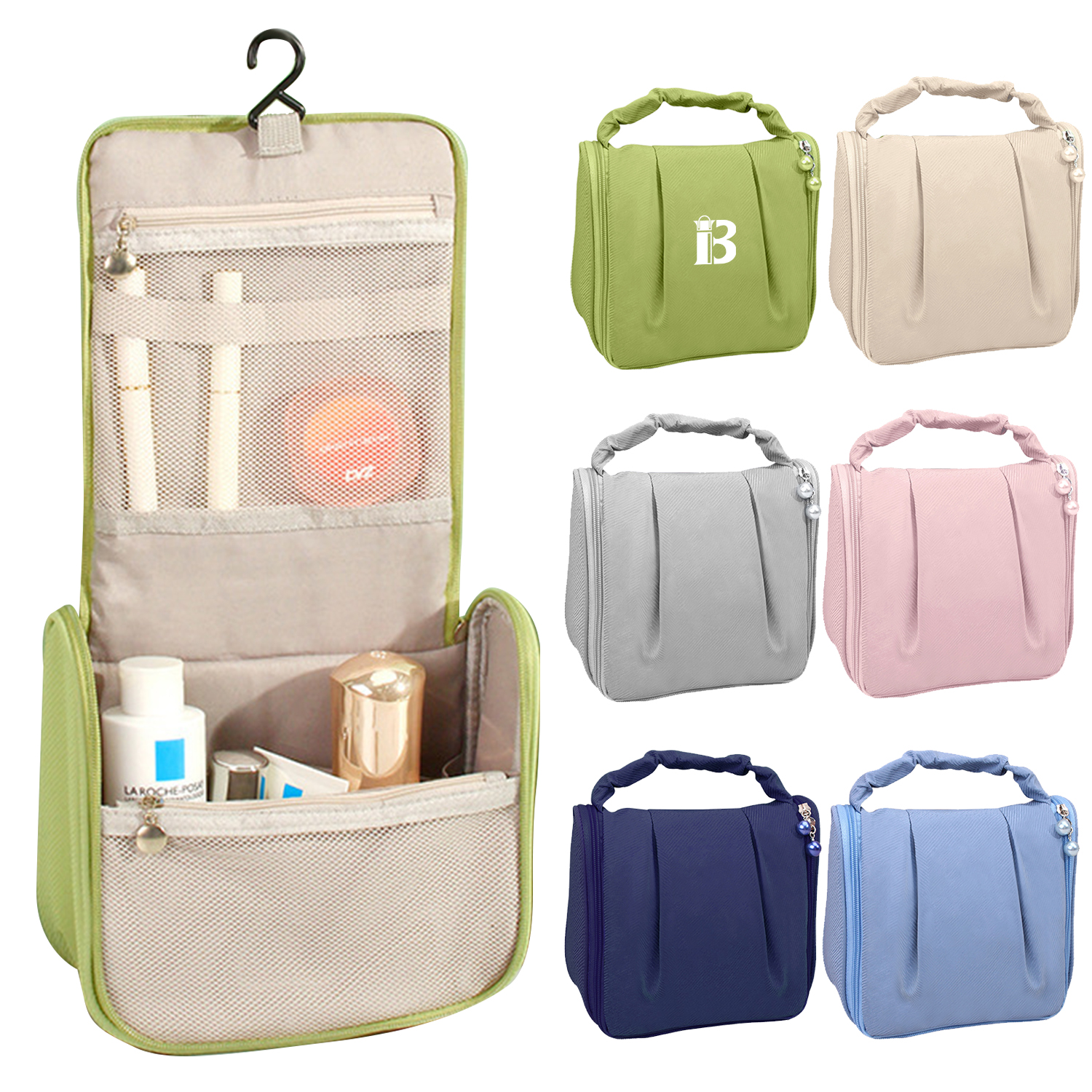Polyester Handheld Pleated Zipper Makeup Bag