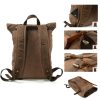 Vintage Canvas Leather Roll On Laptop Backpack Waterproof