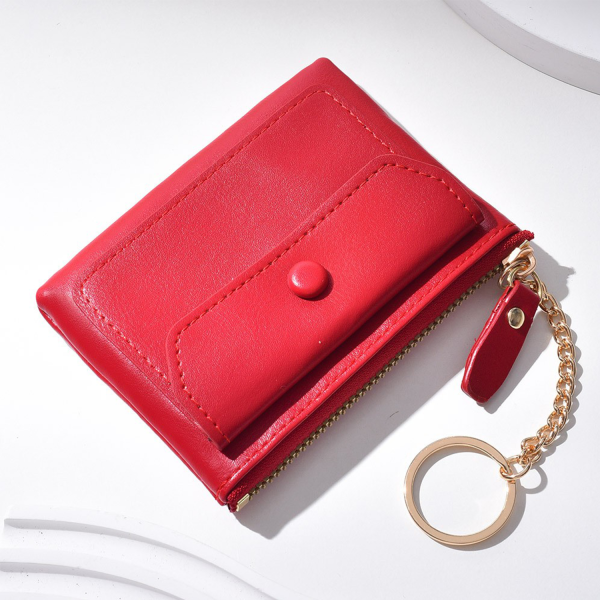 Mini PU Zipper Coin Purse With Keychain