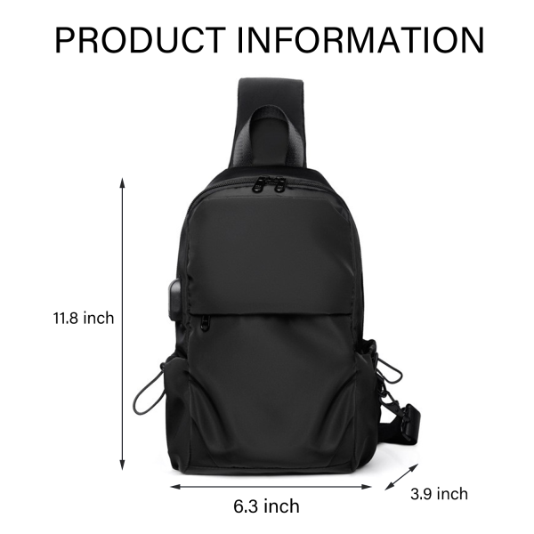 Nylon Small Black Sling Crossbody Bag With USB Charging Port