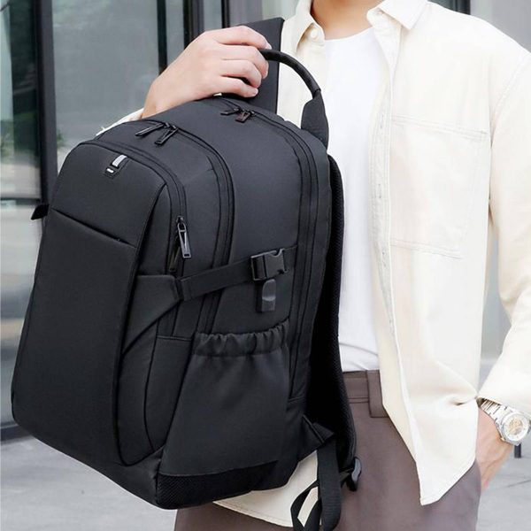 USB Nylon Waterproof Black Backpack for Men and Women