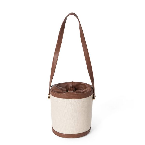 Contrasting canvas-paneled bucket shoulder bag