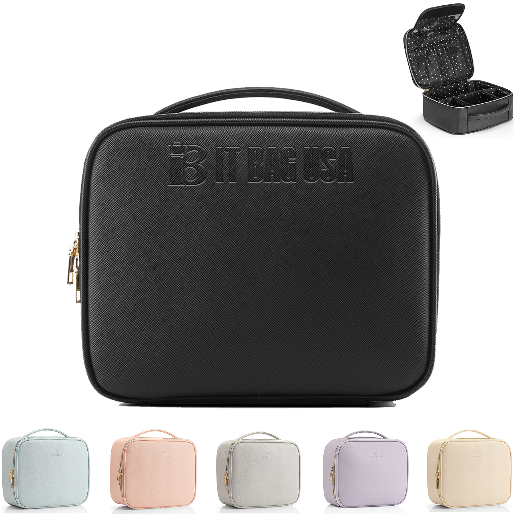 Pu Leather Storage Adjustable Dividers Brushes Cosmetic bag
