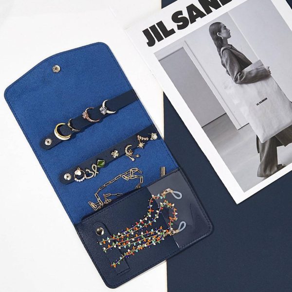 Portable PU Leather Travel Jewelry Roll Organizer