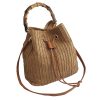 Jute Crossbody Bag Bucket Handbags With Bamboo Handle