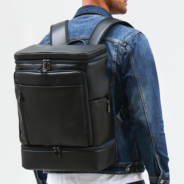 Leather Backpack Casual Travel Daypack with Shoe Compartment