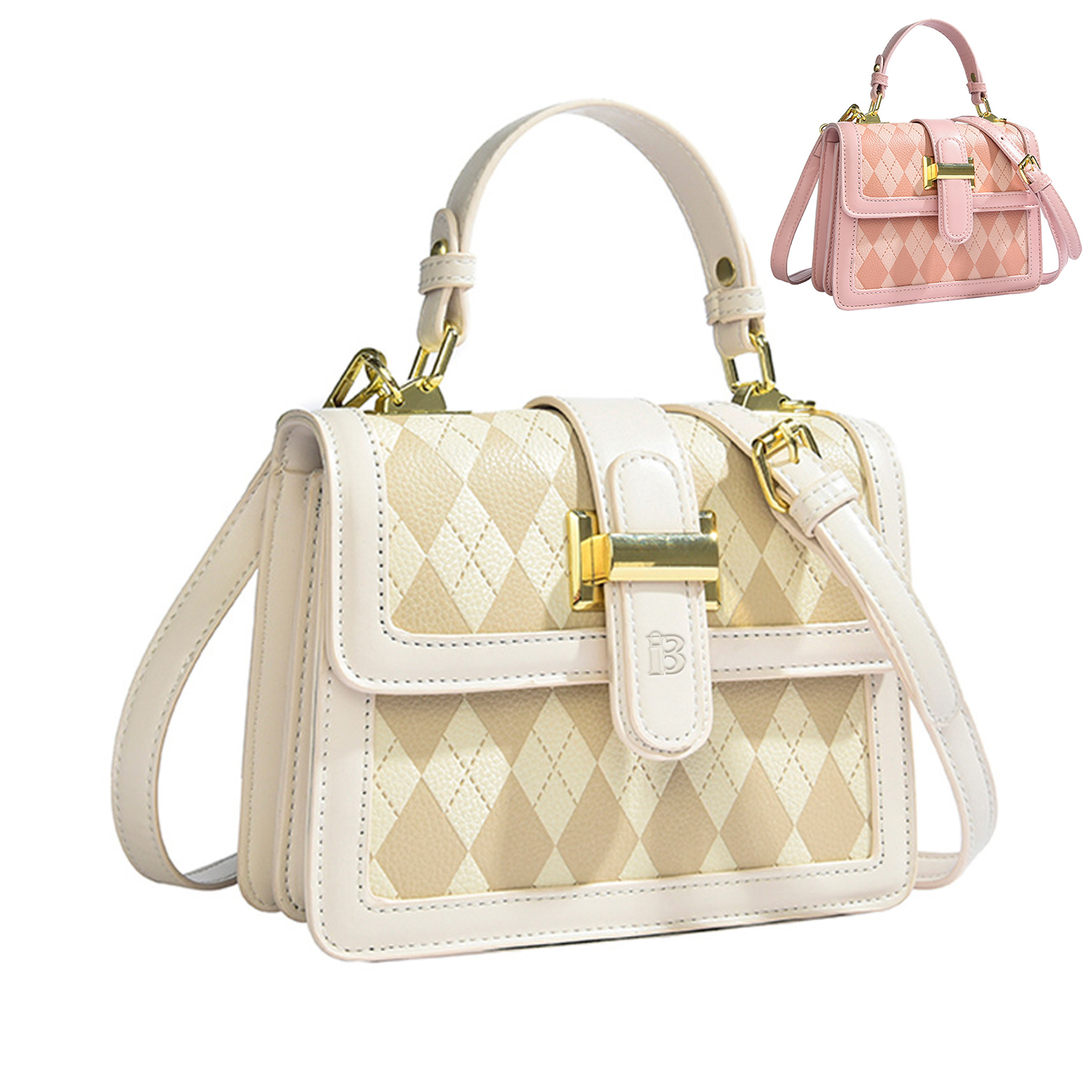 PU Leather Trendy Diamond Lattice Handbag for Women