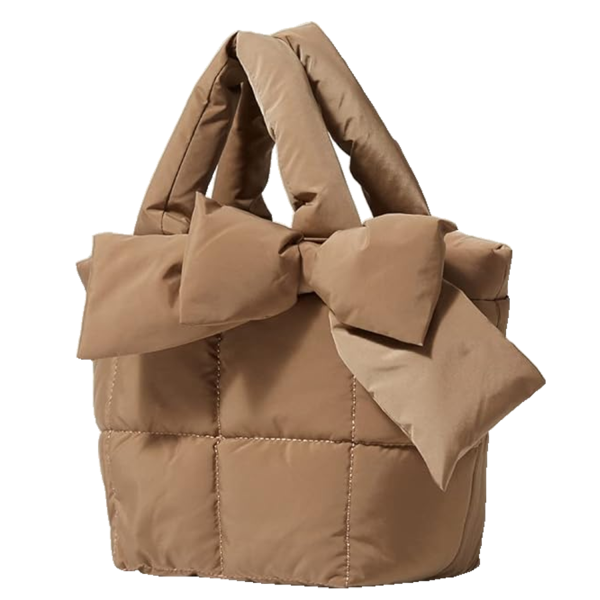 Female Simple Soft Down Bowknot Handbag Tote Bag