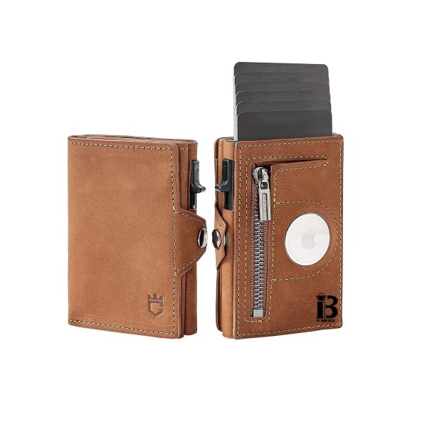 Genuine leather Mens Wallet Tag Anti-theft Card Case