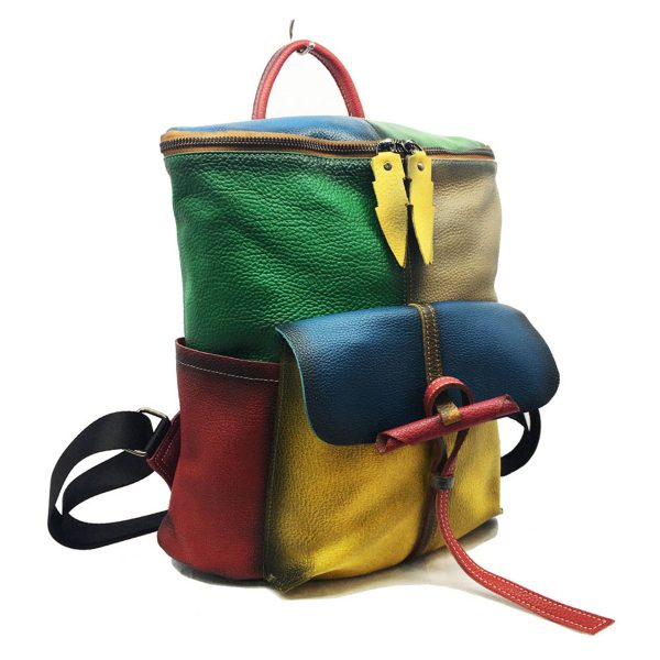 Genuine Leather Vintage contrast backpack