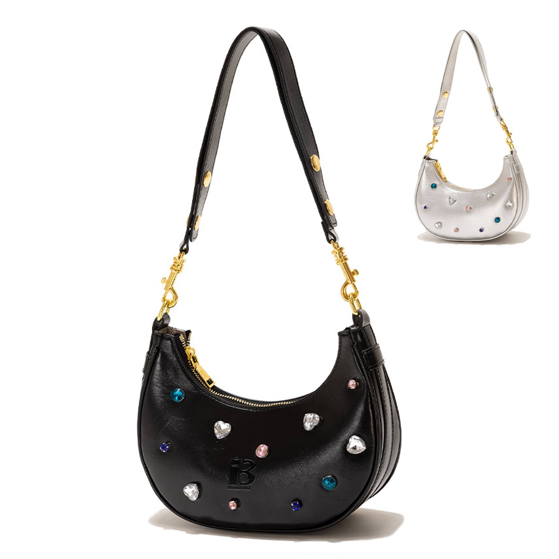 PU Leather Diamond-embellished Cross-body Bag For Women