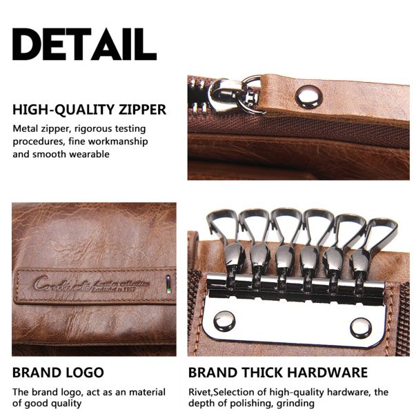 Genuine Leather Key Holder Wallet Men Coffee Black