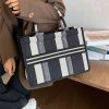 Canvas Tote Bag Simple Stripe Large Capacity
