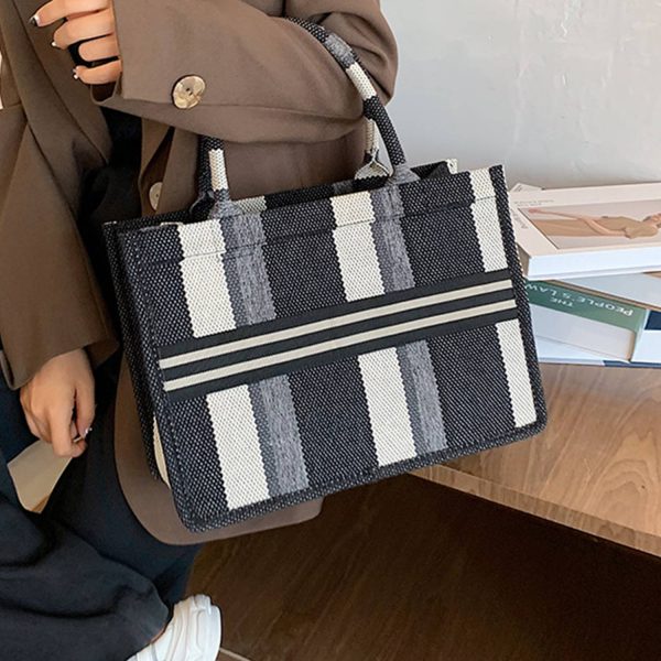 Canvas Tote Bag Simple Stripe Large Capacity