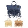 Natural Straw Bag Hand Woven Round Handle Handbags Retro